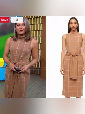 FIRM…Toccin x RTR Sleeveless Plaid Tie Dress in Tan White Size Small
